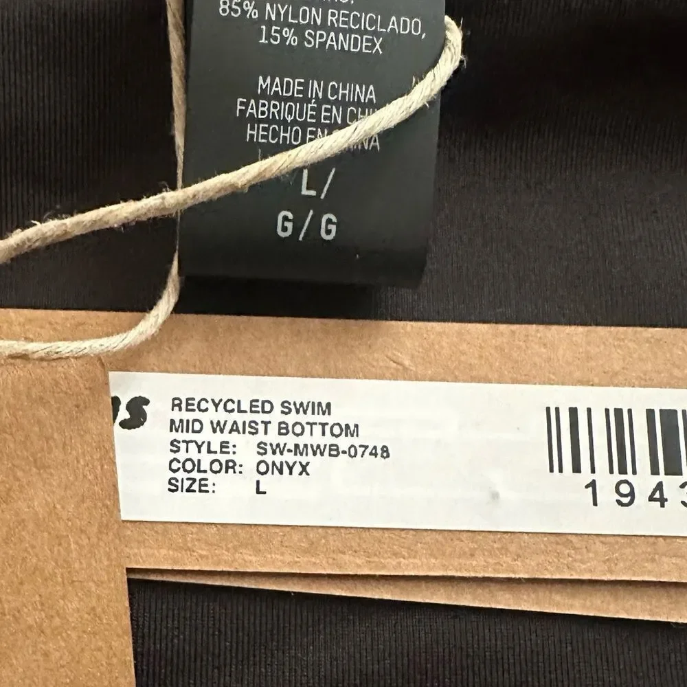 NWT SKIMS Recycled Signature Swim Mid Waist Bikini Bottom In Onyx Black